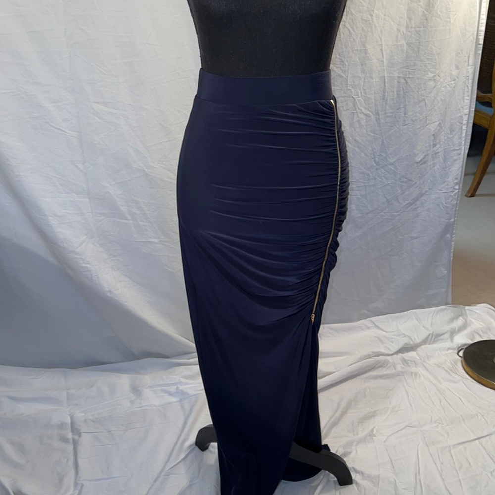 Cache Long Black Skirt with Gold Side Zipper Size O